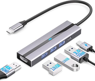 AEARJOHN USB C Hub (5 en 1) Caja de Aluminio, Tipo C a USB-C PD100W, 4K HDMI, USB 3.00, 2 x USB 2.00